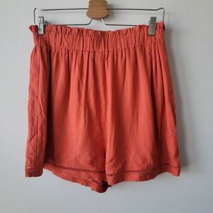 lulus women's Delightfully Sunny Coral Pink Belted Linen Shorts size XL